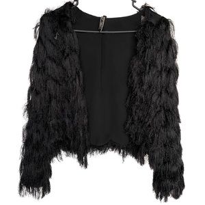 Black Fringe Cropped Jacket